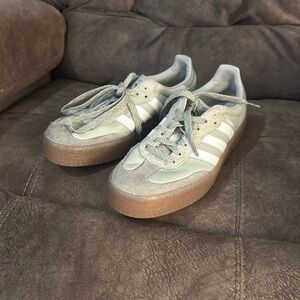 Adidas Sambae Gray and White Sneakers with Gum Sole